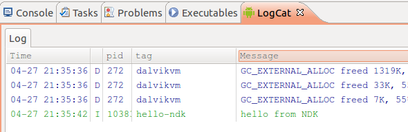 Hello NDK Logcat
